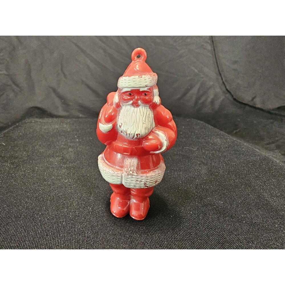 Vintage Santa ornament hard plastic red figurine Rosbro ?
